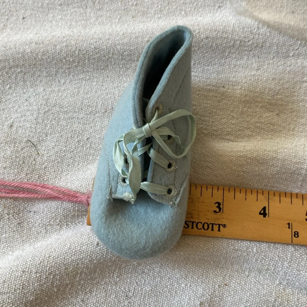 WOOL VINTAGE Shoes Booties Baby Deer Walker Slippers Felt Blue